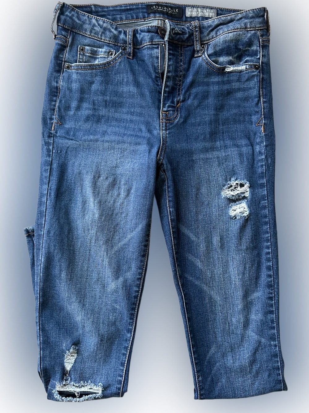 Aeropostale Women's Distressed Dark Blue High-Rise Jeans